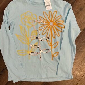 Crewcuts Light Blue Long Sleeve with Orange Floral Design